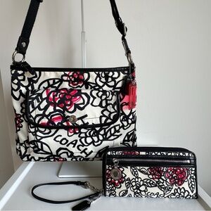 Coach Poppy Daisy Floral Graffiti Sateen Bag 16864 and Zip Accordion Wallet Set